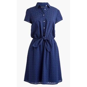 J Crew Dress Women XS Blue Eyelet Tie Front Button Up Preppy Nautical Resortwear